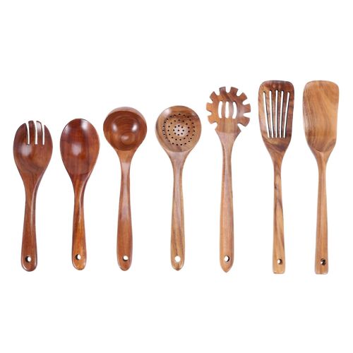 Ensemble D'ustensiles De Cuisine En Bois, Cuillères En Bois Pour La Cuisson En Teck Naturel En Bois De Spatule De Cuisine Set Pour Inc