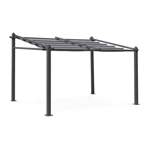 Pergola Murale En Aluminium - Murum 3x4m - Toile Grise - Tonnelle Ideale Pour Votre Terrasse Toit