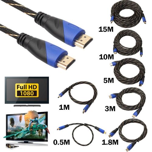 câble tressé compatible HDMI, 10m/15 m, plaqué or, connexion V1.4 AV 1080P HD 3D, pour PS3, Xbox, HDTV