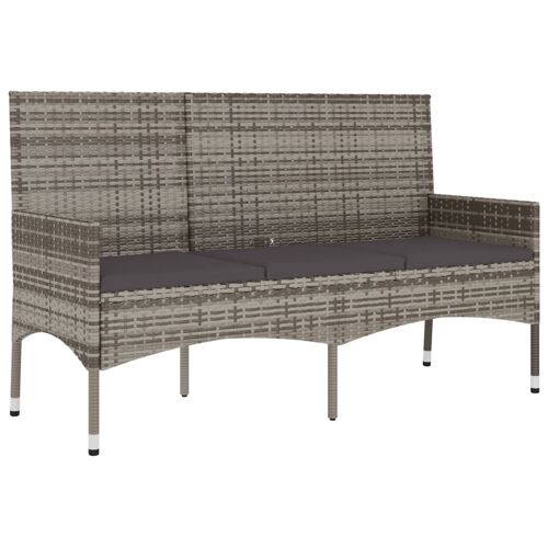 Banc De Jardin À 3 Places Avec Coussins Gris Résine Tressée