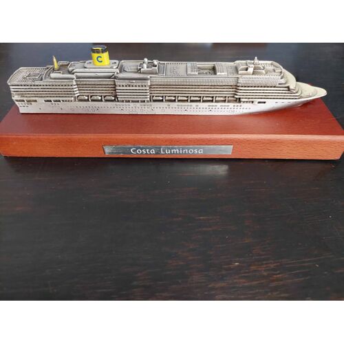 Maquette Bateau Costa Luminosa 1/ Metal Argente Sur Support Bois