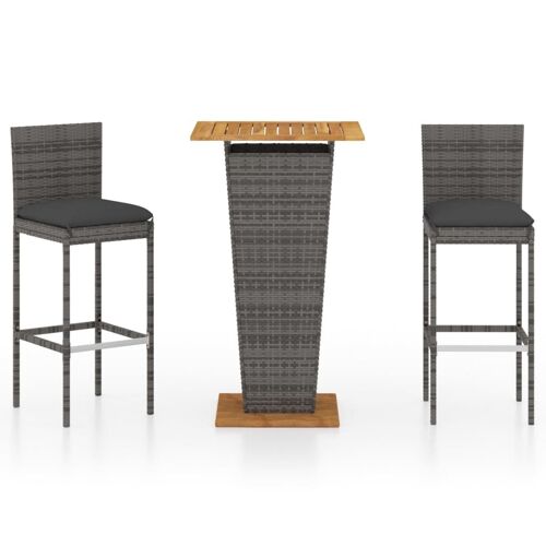 Vidaxl Ensemble De Bar De Jardin 3 Pcs Et Coussins Résine Tressée Gris