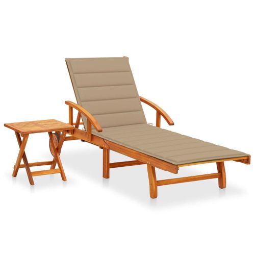 Vidaxl Chaise Longue De Jardin Avec Table Et Coussin Bois D'acacia