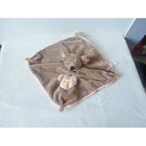 Doudou Plat Souris Maxita Marron Saumon Coeur Fromage 25 Cm