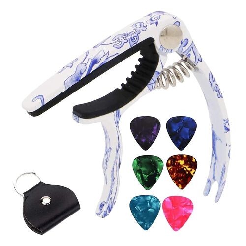 Blue And White Porcelain Guitar Capo,Pick Bag,Guitar Diacritical Clip For Acoustic Guitar,Ukulele,A