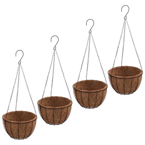 Jardinières Suspendues 4 Pcs Avec Doublure Coco Noir Ø 40x63 Cm