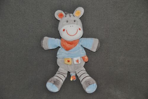 Doudou Peluche Zèbre Poney Âne Cheval Nicotoy Kiabi Rayé Gris Blanc Tee Shirt Bleu Orange