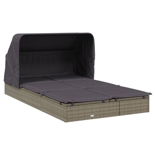 Transat Chaise Longue 2 Places Avec Toit Pliable 213 X 118 X 97 Cm Gris Helloshop26 02_0012187