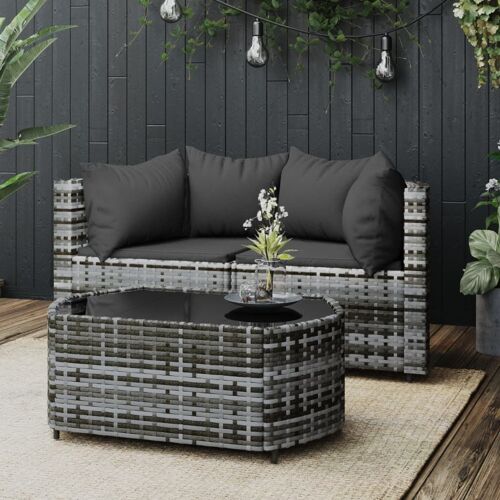 Vidaxl Salon De Jardin 3 Pcs Avec Coussins Gris Résine Tressée