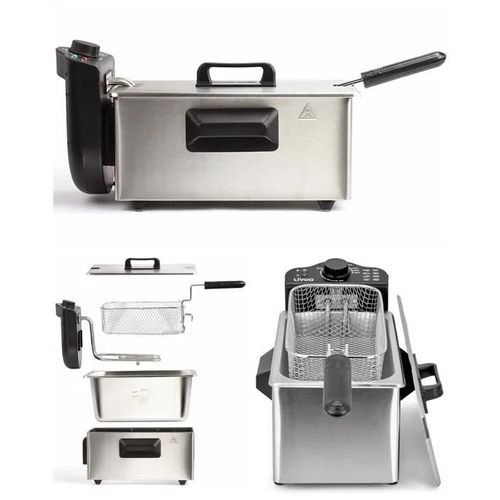 Friteuse électrique 3L EN INOX 2000W pour des plats frits et croustillants Cuve en acier inoxydable amovible 4 pieds antidérapants