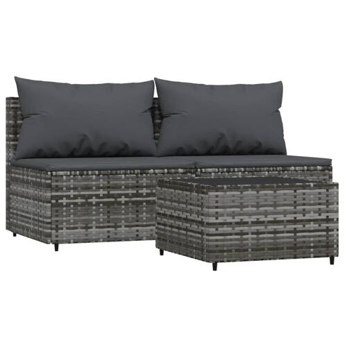 Salon De Jardin 3 Pcs Avec Coussins Gris Résine Tressée