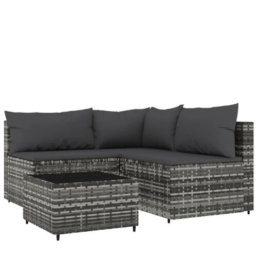 Salon De Jardin 4 Pcs Avec Coussins Gris Résine Tressée
