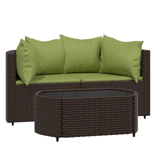Salon De Jardin 3 Pcs Avec Coussins Marron Résine Tressée