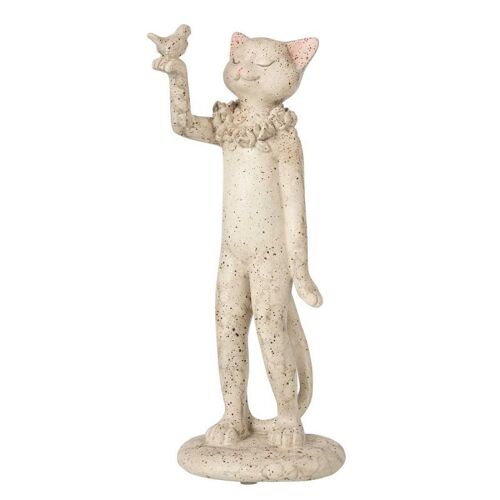 Statuette Déco "Chat avec Oiseau" 27cm Gris