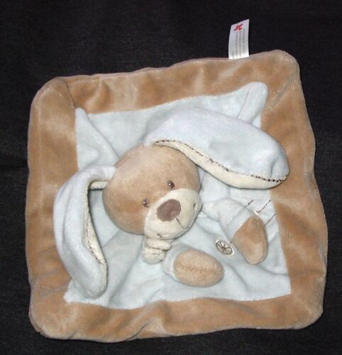 Lapin Doudou Bleu Marron Beige Plat Comforter Rabbit Bunny Plush Peluche Carré Nicotoy 