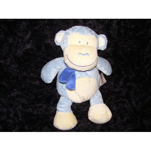 Doudou Singe Bleu Avec Foulard Bengy 25 Cm