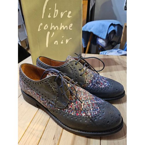 Derby Femme Tout Cuir Doublée Cuir - Libre Comme L'Air Yanis Bleu 37 Fabriqué Au Portugal