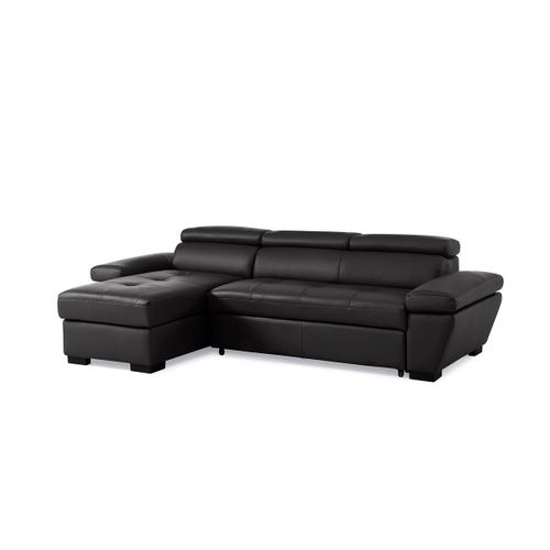 Canapé D'angle Convertible En Cuir Jonova - Anthracite - Angle Gauche