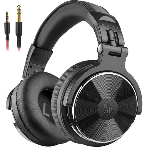 Casque Audio Filaire avec Micro pour DJ Piano Guitare - Hi-Res Audio avec Son Extra Basse Confortable et Pliable avec Share-Port 2 Prises Jack - Headphone Studio Monitor AMP Pro-10 Noir