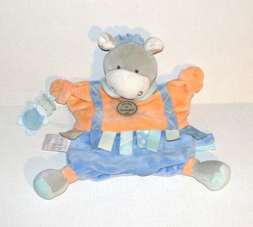 Marionnette Âne Cheval Mario Étiquettes Orange Bleu Doudou Peluche Doudou Et Compagnie
