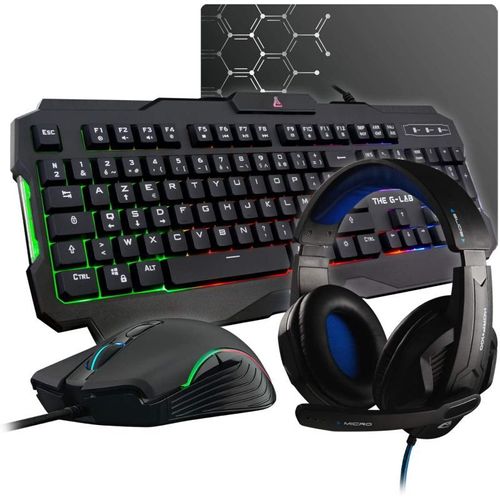 The G-Lab COMBO ARGON EVOLUTION - Ensemble de clavier, souris, casque et tapis de souris - rétro-éclairé - USB - AZERTY - Français