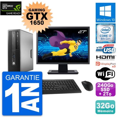 PC HP 800 G2 SFF Ecran 27" Gaming GTX 1650 i7-6700 RAM 32Go 240Go SSD + 2To W10