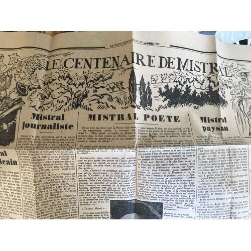 Le Centenaire De Mistral.Page Du Journal "Le Petit Meridional"Du 27 Juillet 1930