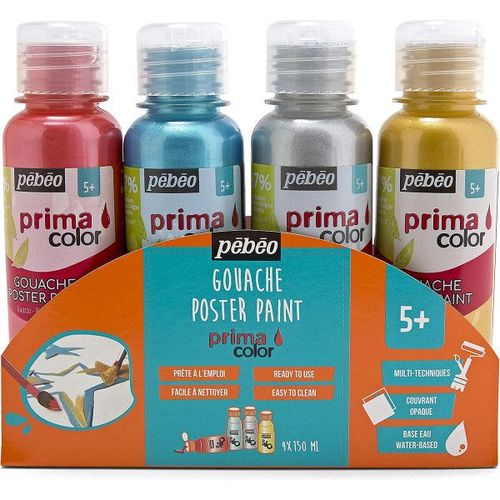Peinture Gouache - Enfant - Couleurs Nacrées - 4 Tubes 150 Ml - Pébéo - Primacolor