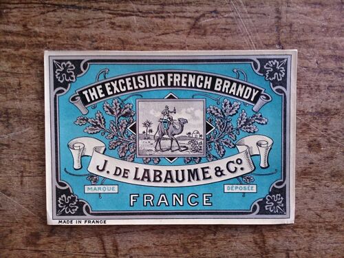 Vieille ?Tiquette De Bouteille De Cognac J. De Labaume & C? The Excelsior French Brandy
