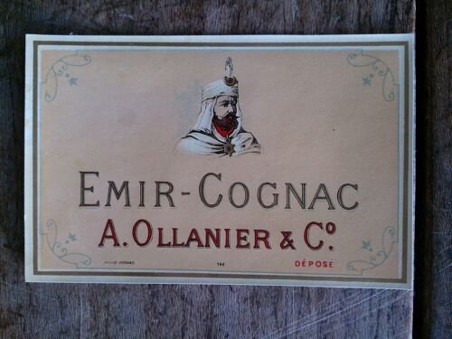Vieille ?Tiquette De Bouteille De Cognac A. Ollanier & C? Emir-Cognac