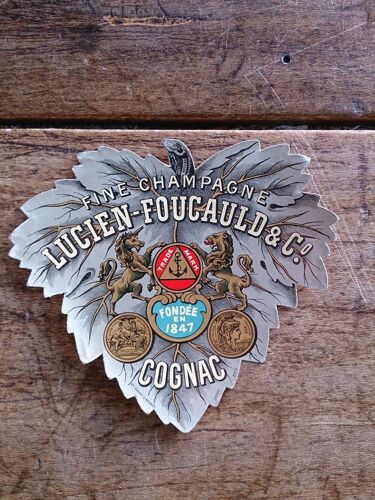 Vieille ?Tiquette De Bouteille De Cognac Lucien-Foucauld & C? Fond?E En 1847 Fine Champagne