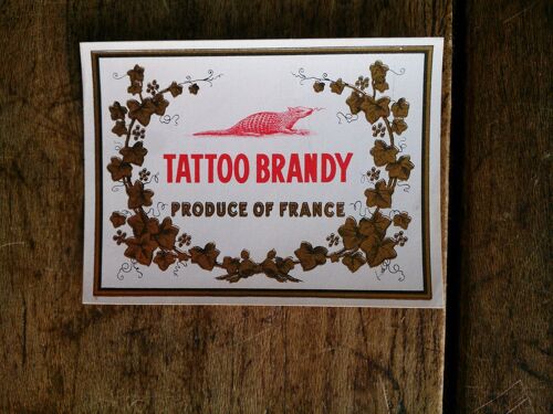 Vieille ?Tiquette De Bouteille De Cognac Tatoo Brandy Produce Of France