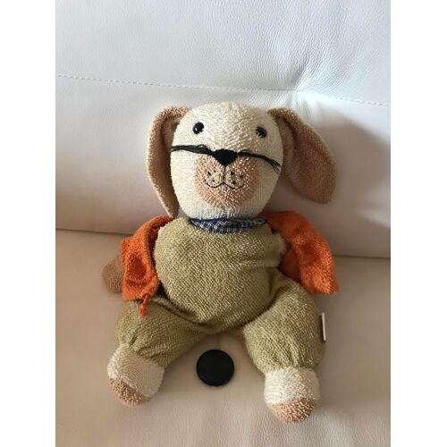Peluche Musical Chat Souriant Chien Lapin Gilet Orange Foulard Bleu Sterateler 30 Cm