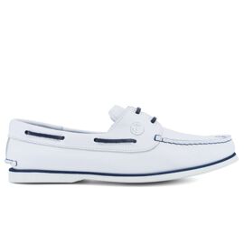 Chaussures Bateau Homme Seajure Sauvage Cuir Blanc Et Bleu Marine