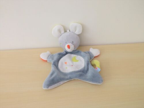 Doudou Souris Grise Bleu Rouge Sucre D'orge