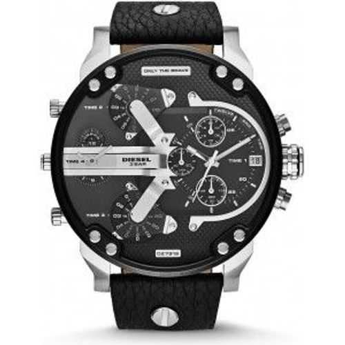 Montre Homme Diesel Mr Daddy 2.0 Dz7313 Bracelet En Cuir Noir Et Rehauts Argentés