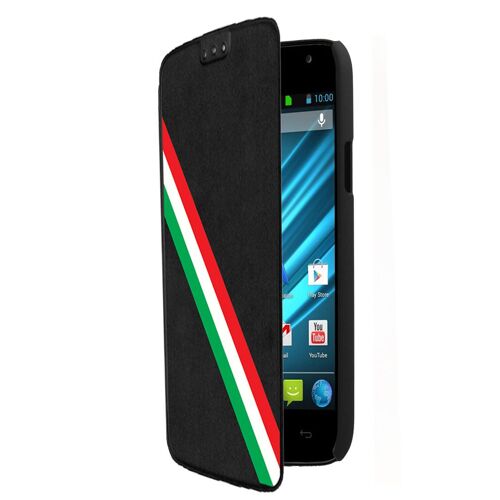 Etui folio à rabat latéral noir bande Italie Logicom E500