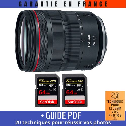 Canon RF 24-105 mm f/4L IS USM + 2 SanDisk 64GB Extreme PRO UHS-II 300 MB/s + Guide PDF '20 TECHNIQUES POUR RÉUSSIR VOS PHOTOS'