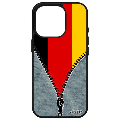 Coque Silicone Pour Iphone 16 Pro Drapeau Allemagne Allemand Telephone Sport Euro Etui Foot Basket Coupe Du Monde Jo 4g Apple