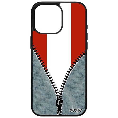 Coque Pour Apple Iphone 16 Pro Max Silicone Drapeau Autriche Autrichien Coupe D'europe Basket Foot Noir Euro Jeans De Made In France