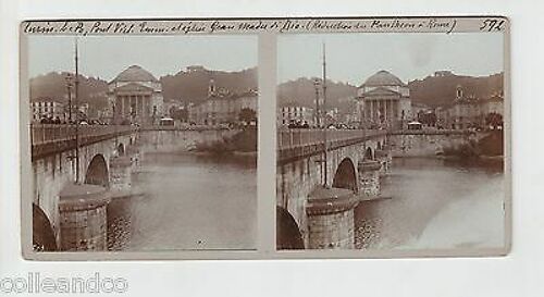 Vue Stéréoscopique Stéréo Italie Turin Eglise Gran Madre Di Dio Capucins