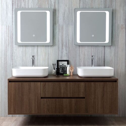 Meuble De Salle De Bain Suspendu 150cm Double Lavabo Et Miroir Avec Led Tactile Siena