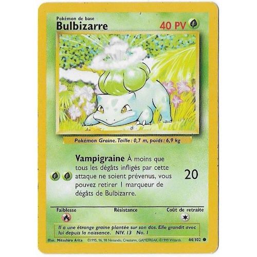 Bulbizarre 44/102 - Pokémon Set De Base - Carte Française