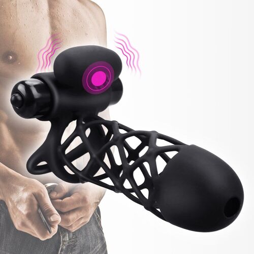 Stimulateur De Point G, Vibrateur À Balles Flexible Et Vibrant, Cage À Bite, Prolongateur D'agrandissement De La Bite, Retarde L'éjaculation À 10 Vitesses