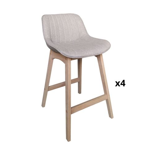 Tabourets de bar 65cm en chêne et assise tissu gris clair - Lot de 4