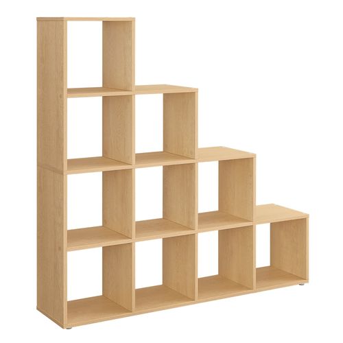 Bibliothèque à 10 compartiments, Étagère avec casiers Ouverts, Meuble de rangement, 29 x 129,5 x 129,5 cm, Beige Chêne