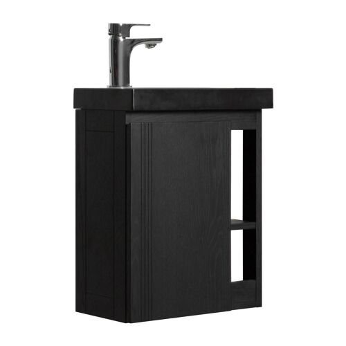 Meuble lave-mains en chêne noir + vasque noire