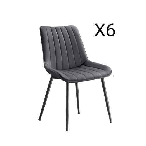 Lot de 6 chaises de salle à manger dossier ergonomique gris et noir