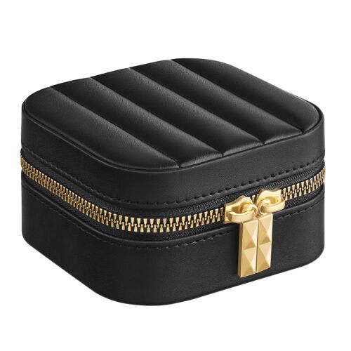 Boîte à bijoux de voyage avec miroir 10,5 x 10,5 x 6 cm noir