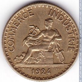 France = Pièce De Monnaie De 1 Franc, Type Chambre Du Commerce Domard, Année = 1924, Variété 9, 2 Et 4 Ouverts Métal = Bronze-Aluminium. Diamètre = 23 Mm. Poids = 4 Gr